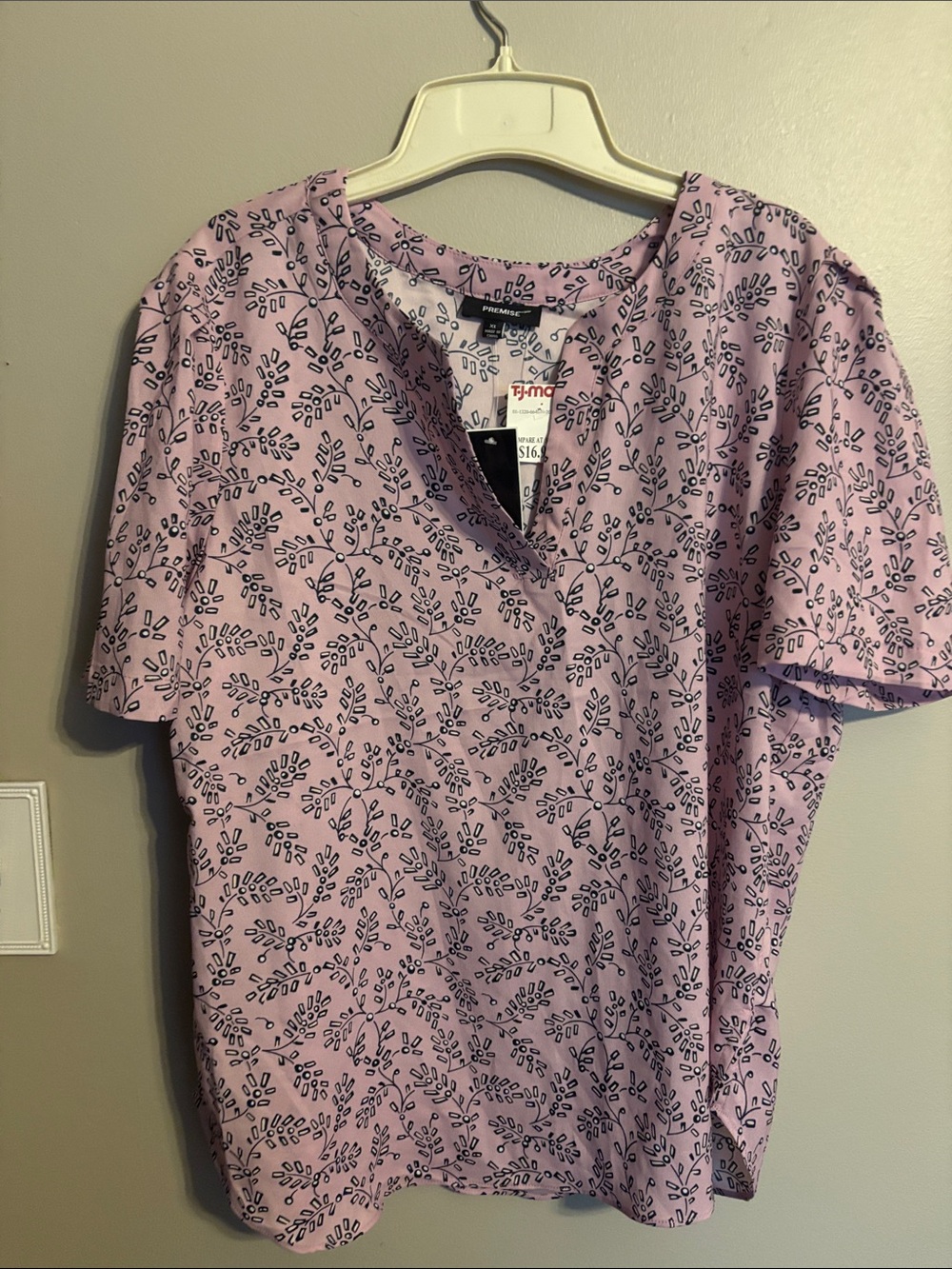 Premise Pink Printed V-Neck Short Sleeve Top